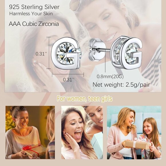 Earrings for  Teen Girl, Yellow Gold/Rose Gold Plated Solid Silver A-Z  Letter - Picture 6 of 7